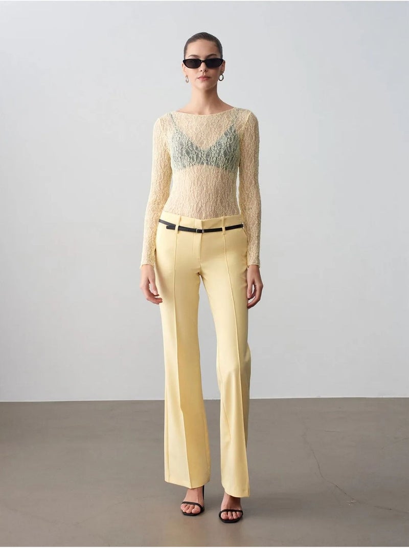 DILVIN Pantalon Droit En Crêpe Avec Ceinture Jaune citron - Kiabi
