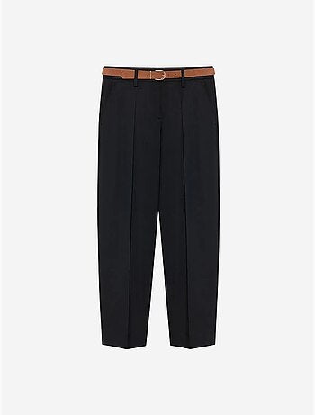 DILVIN Pantalon Droit En Crêpe Avec Ceinture