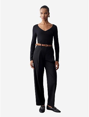 DILVIN Pantalon Droit En Crêpe Avec Ceinture