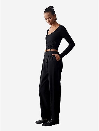 DILVIN Pantalon Droit En Crêpe Avec Ceinture