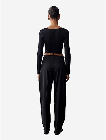 DILVIN Pantalon Droit En Crêpe Avec Ceinture