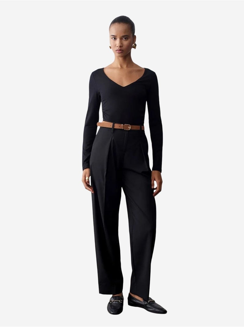 DILVIN Pantalon Droit En Crêpe Avec Ceinture Noir - Kiabi