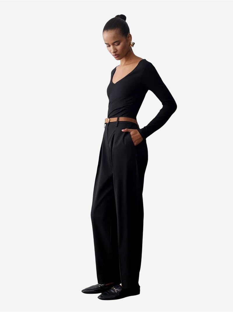 DILVIN Pantalon Droit En Crêpe Avec Ceinture Noir - Kiabi