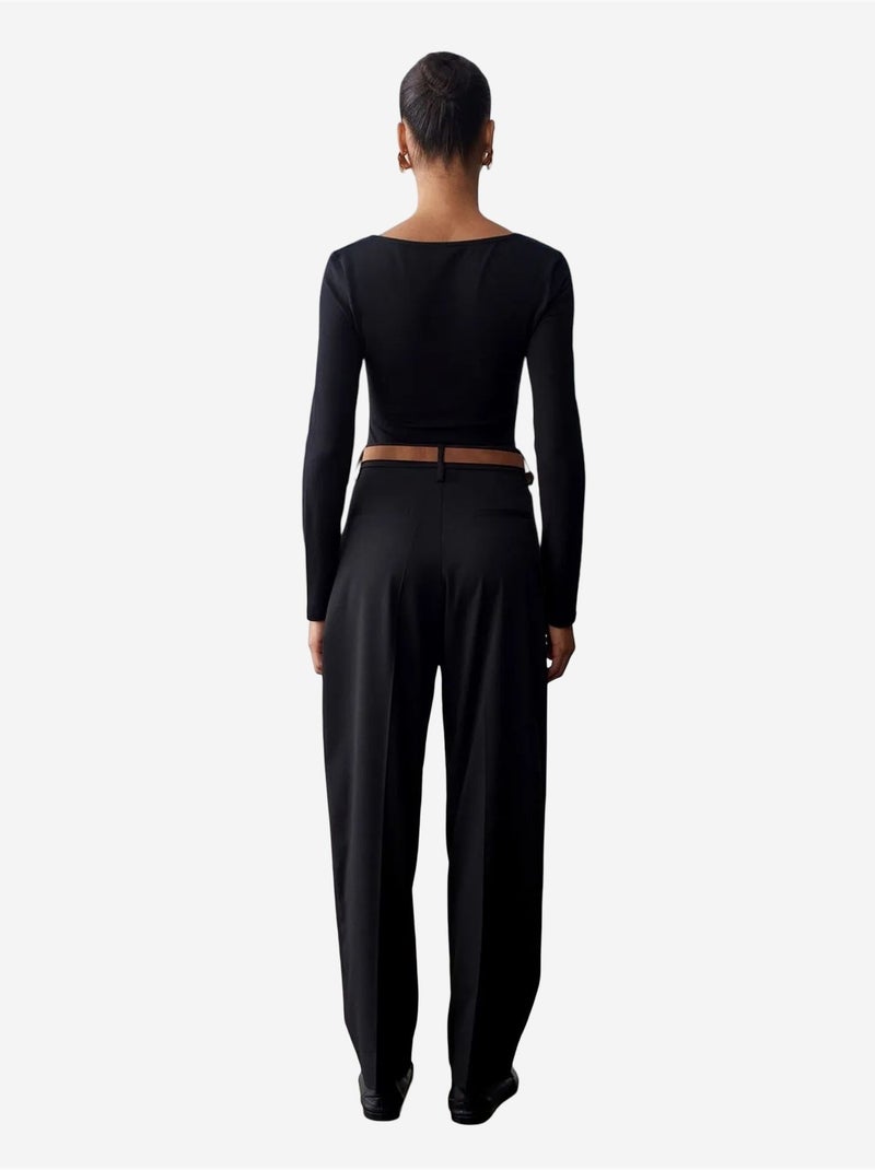 DILVIN Pantalon Droit En Crêpe Avec Ceinture Noir - Kiabi