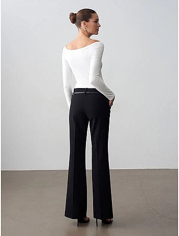 DILVIN Pantalon Droit En Crêpe Avec Ceinture