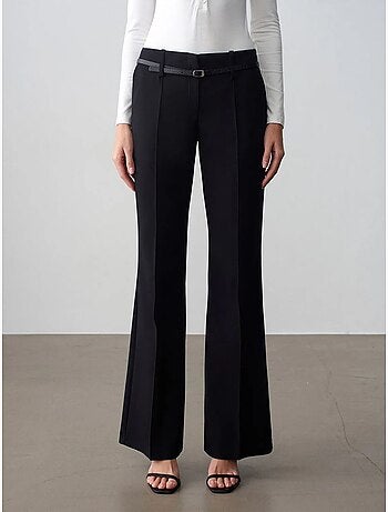 DILVIN Pantalon Droit En Crêpe Avec Ceinture
