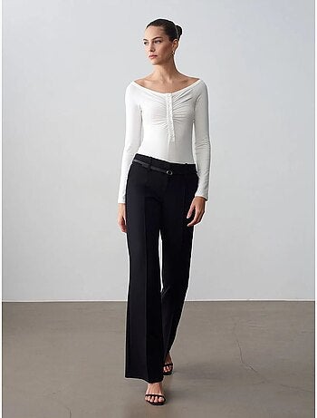 DILVIN Pantalon Droit En Crêpe Avec Ceinture