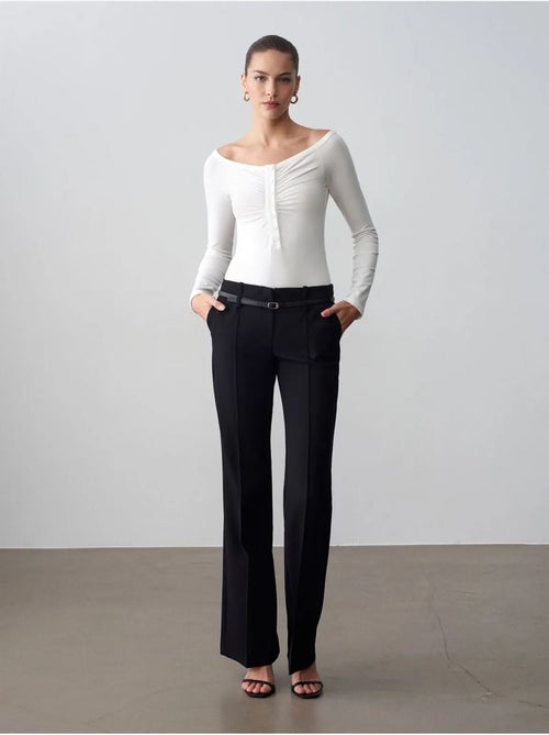 DILVIN Pantalon Droit En Crêpe Avec Ceinture - Kiabi DILVIN Pantalon Droit En Crêpe Avec Ceinture - Kiabi