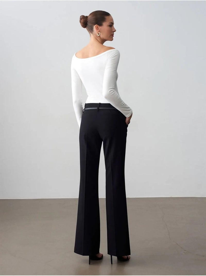 DILVIN Pantalon Droit En Crêpe Avec Ceinture Noir - Kiabi