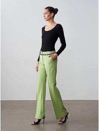 DILVIN Pantalon Droit En Crêpe Avec Ceinture
