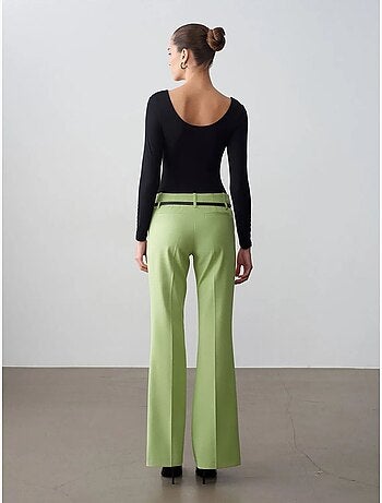 DILVIN Pantalon Droit En Crêpe Avec Ceinture