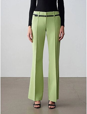DILVIN Pantalon Droit En Crêpe Avec Ceinture