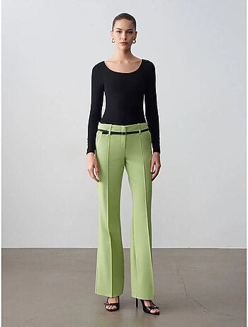 DILVIN Pantalon Droit En Crêpe Avec Ceinture