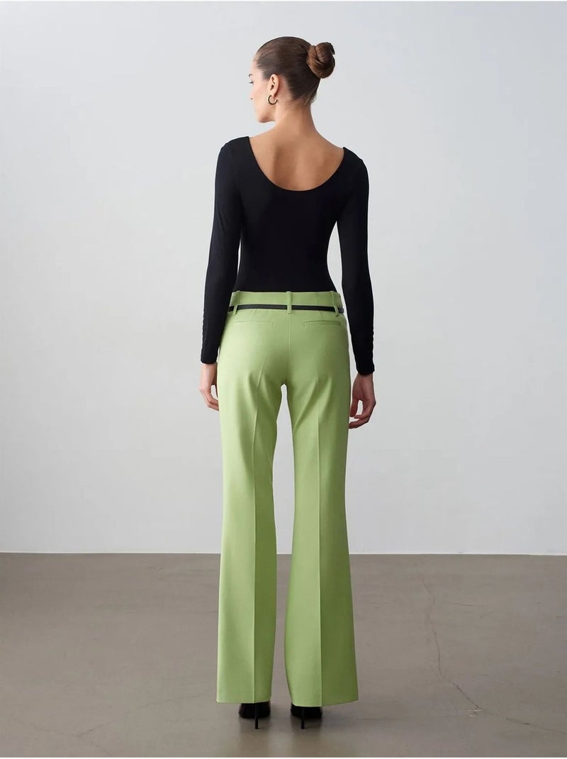 DILVIN Pantalon Droit En Crêpe Avec Ceinture Vert menthe - Kiabi