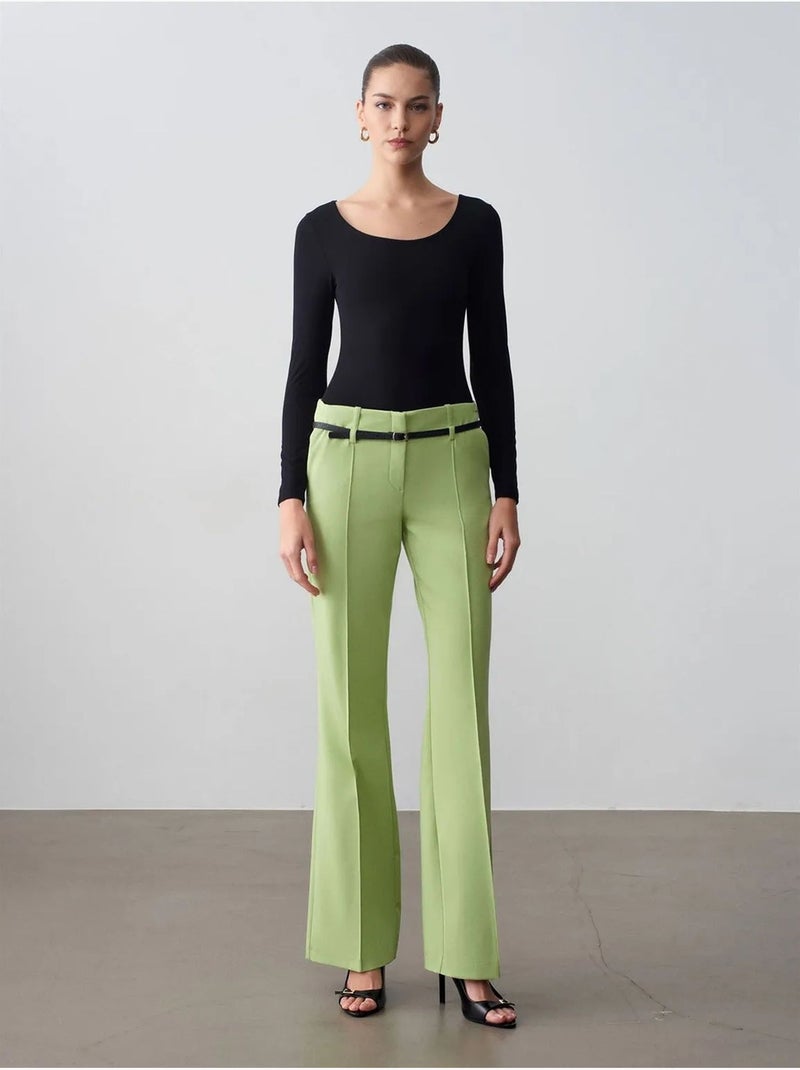 DILVIN Pantalon Droit En Crêpe Avec Ceinture Vert menthe - Kiabi