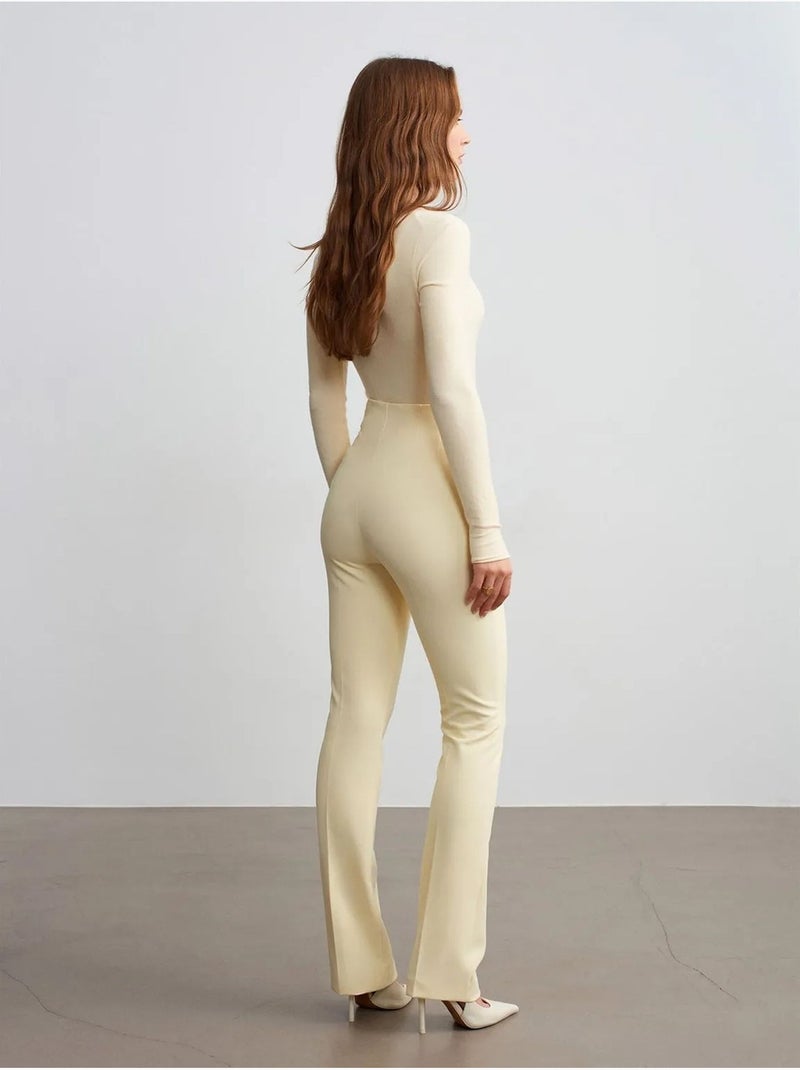 DILVIN Pantalon Droit En Crêpe Pour Femme Crème - Kiabi