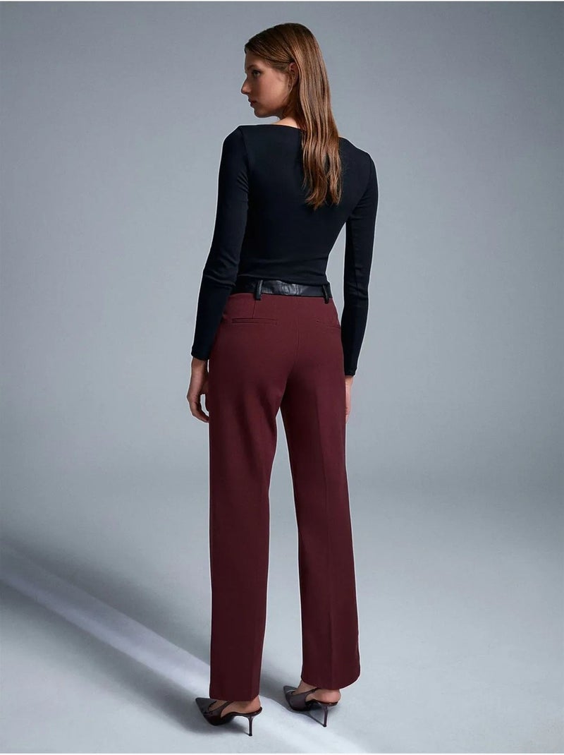DILVIN Pantalon Droit Femme Effet Cuir Rouge bordeaux - Kiabi