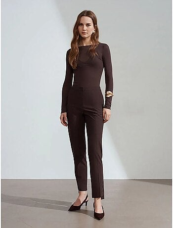 DILVIN Pantalon Droit Femme Taille Mi-haute En Crêpe