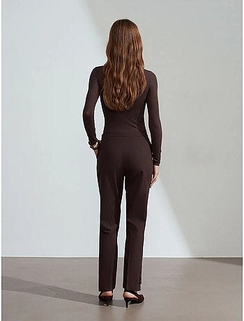DILVIN Pantalon Droit Femme Taille Mi-haute En Crêpe