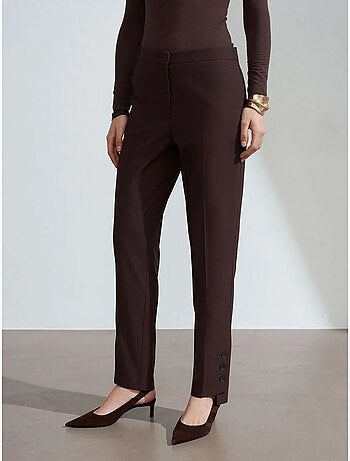 DILVIN Pantalon Droit Femme Taille Mi-haute En Crêpe