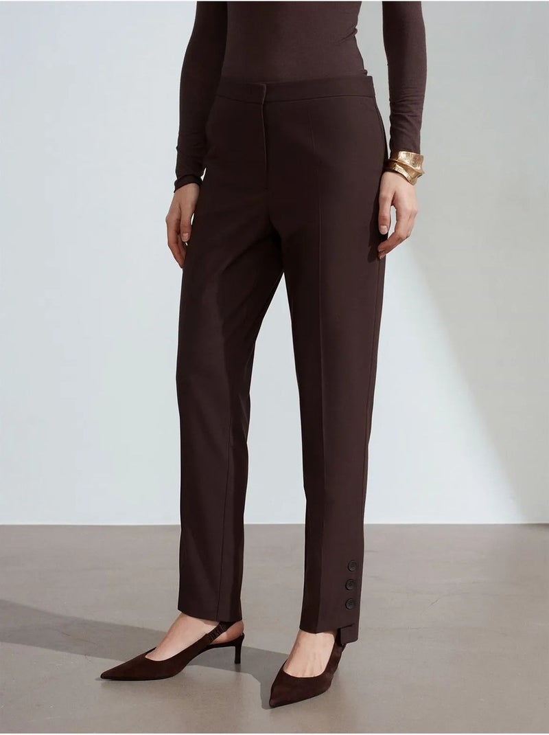 DILVIN Pantalon Droit Femme Taille Mi-haute En Crêpe Marron foncé - Kiabi