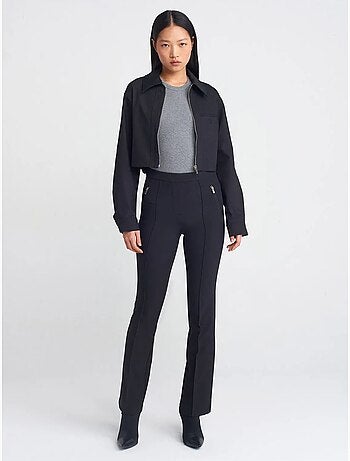 DILVIN Pantalon Droit Femme Taille Mi-haute