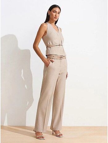DILVIN Pantalon Droit Rayé Avec Ceinture