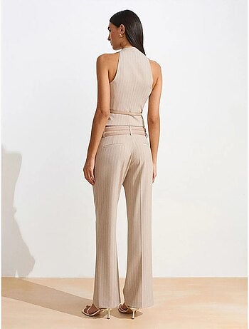 DILVIN Pantalon Droit Rayé Avec Ceinture