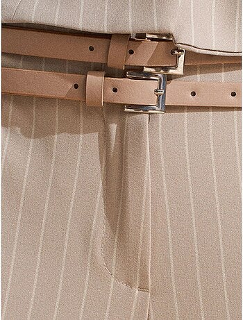 DILVIN Pantalon Droit Rayé Avec Ceinture