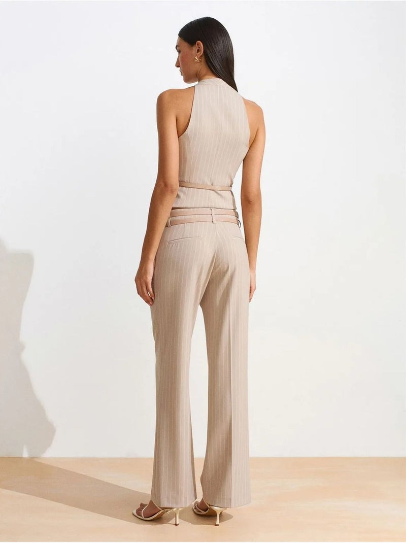 DILVIN Pantalon Droit Rayé Avec Ceinture Beige clair - Kiabi