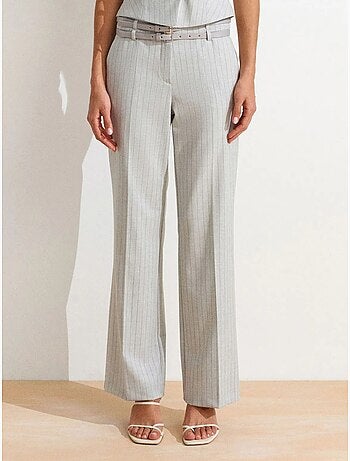 Dilvin pantalon droit rayé avec ceinture