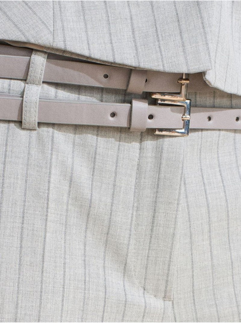DILVIN Pantalon Droit Rayé Avec Ceinture Gris clair - Kiabi