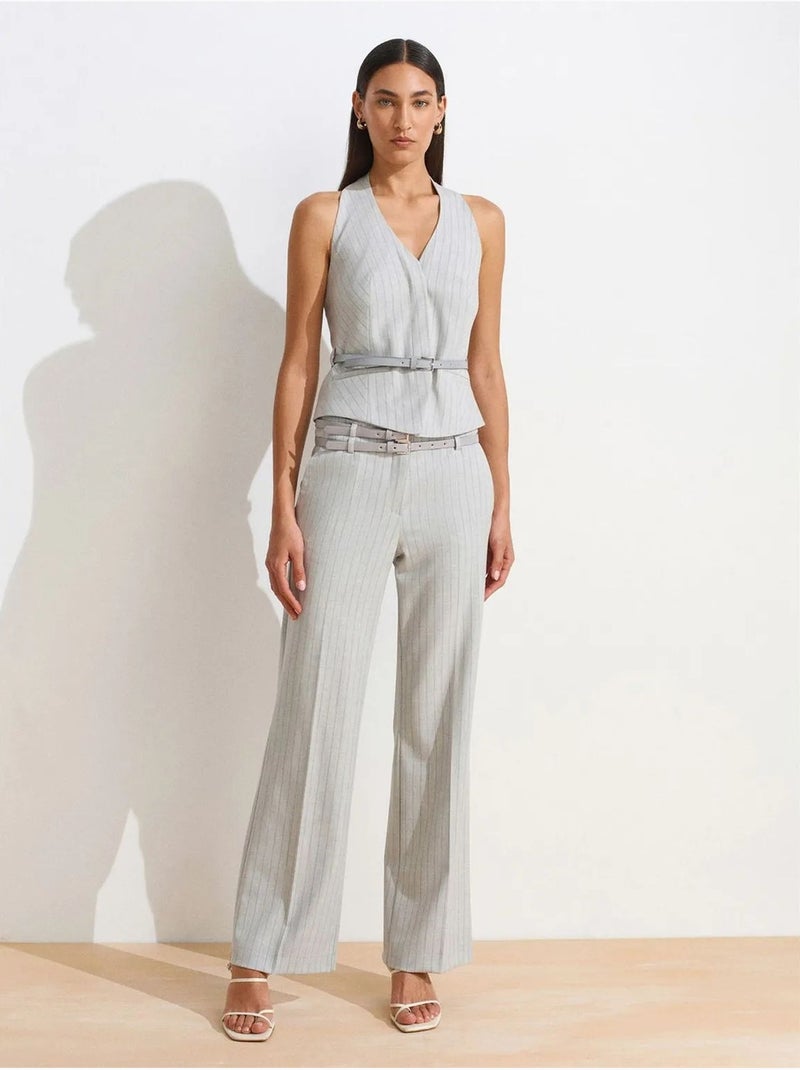 DILVIN Pantalon Droit Rayé Avec Ceinture Gris clair - Kiabi