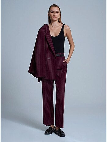 DILVIN Pantalon Droit Rayé Pour Femme Avec Ceinture
