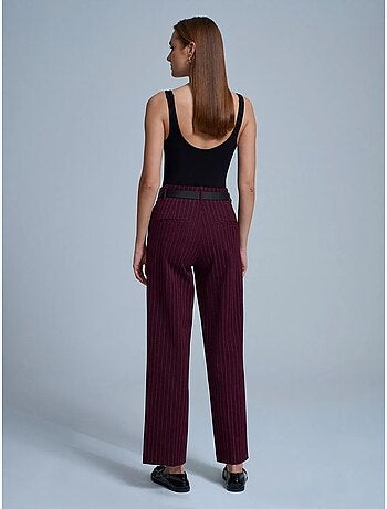 DILVIN Pantalon Droit Rayé Pour Femme Avec Ceinture