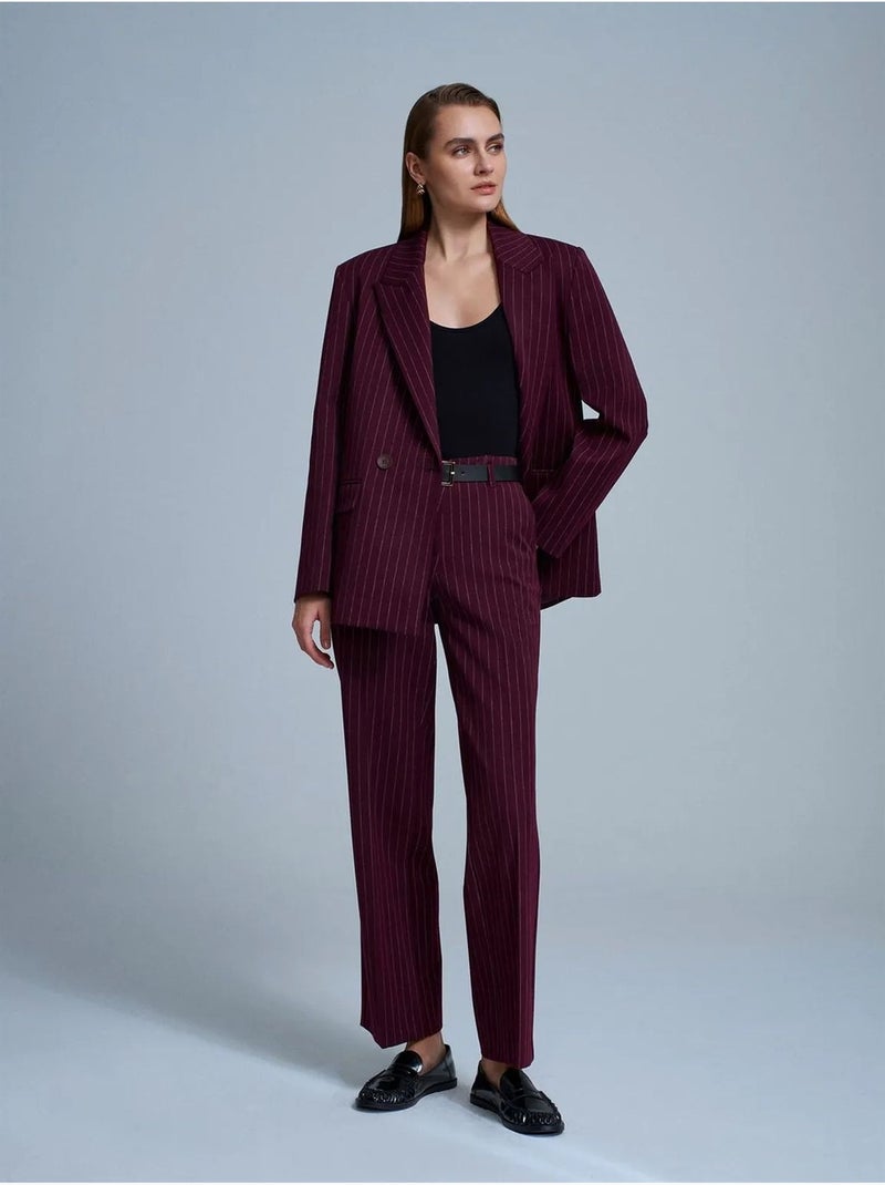 DILVIN Pantalon Droit Rayé Pour Femme Avec Ceinture Rouge bordeaux - Kiabi