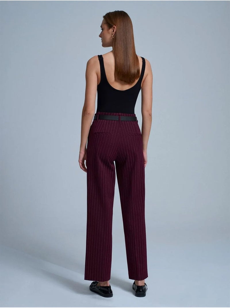 DILVIN Pantalon Droit Rayé Pour Femme Avec Ceinture Rouge bordeaux - Kiabi