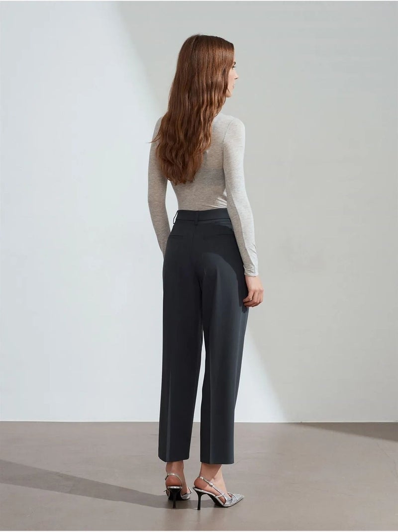 DILVIN Pantalon Droit Taille Haute À Plis gris anthracite - Kiabi