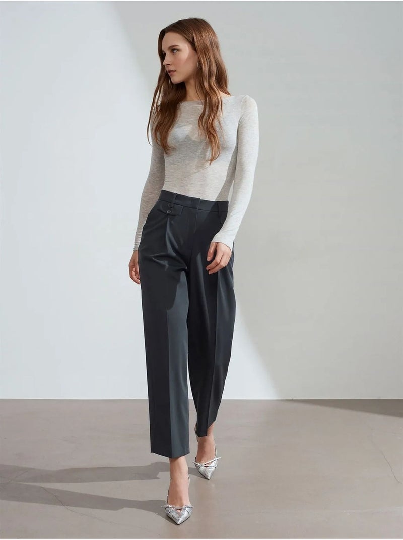 DILVIN Pantalon Droit Taille Haute À Plis gris anthracite - Kiabi