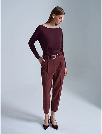 DILVIN Pantalon Droit Taille Haute Avec Ceinture