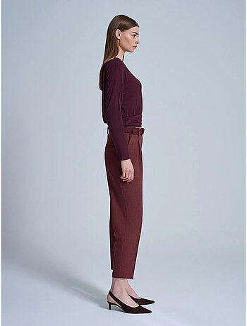 DILVIN Pantalon Droit Taille Haute Avec Ceinture