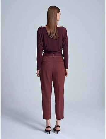 DILVIN Pantalon Droit Taille Haute Avec Ceinture