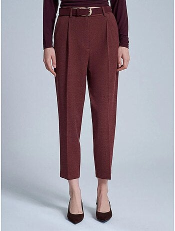 DILVIN Pantalon Droit Taille Haute Avec Ceinture