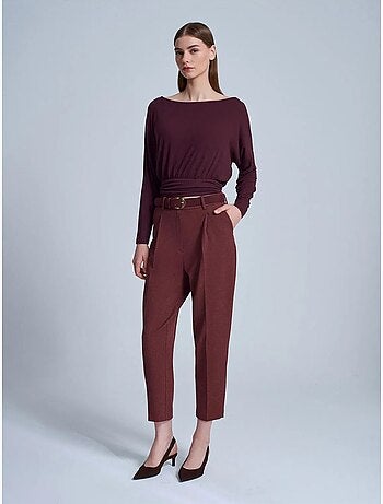 DILVIN Pantalon Droit Taille Haute Avec Ceinture