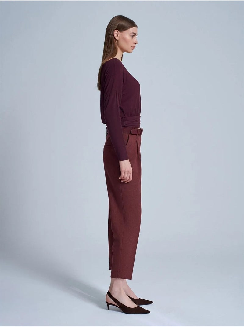 DILVIN Pantalon Droit Taille Haute Avec Ceinture Rouge bordeaux - Kiabi