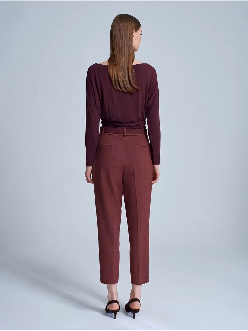 DILVIN Pantalon Droit Taille Haute Avec Ceinture Rouge bordeaux - Kiabi