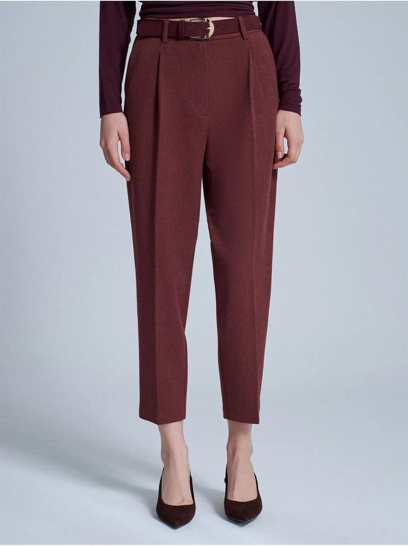 DILVIN Pantalon Droit Taille Haute Avec Ceinture Rouge bordeaux - Kiabi
