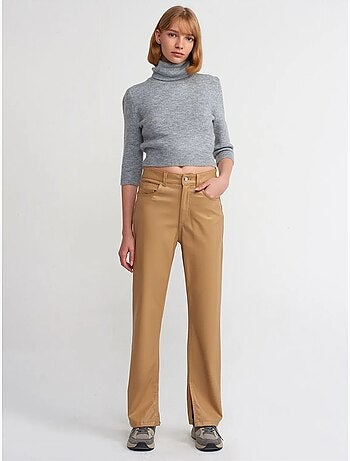 DILVIN Pantalon Droit Taille Haute En Simili Cuir