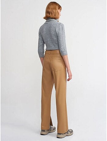 DILVIN Pantalon Droit Taille Haute En Simili Cuir