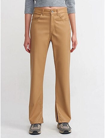 DILVIN Pantalon Droit Taille Haute En Simili Cuir